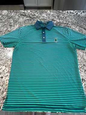 Peter Millar Green & Navy Striped Summer Comfort Polo